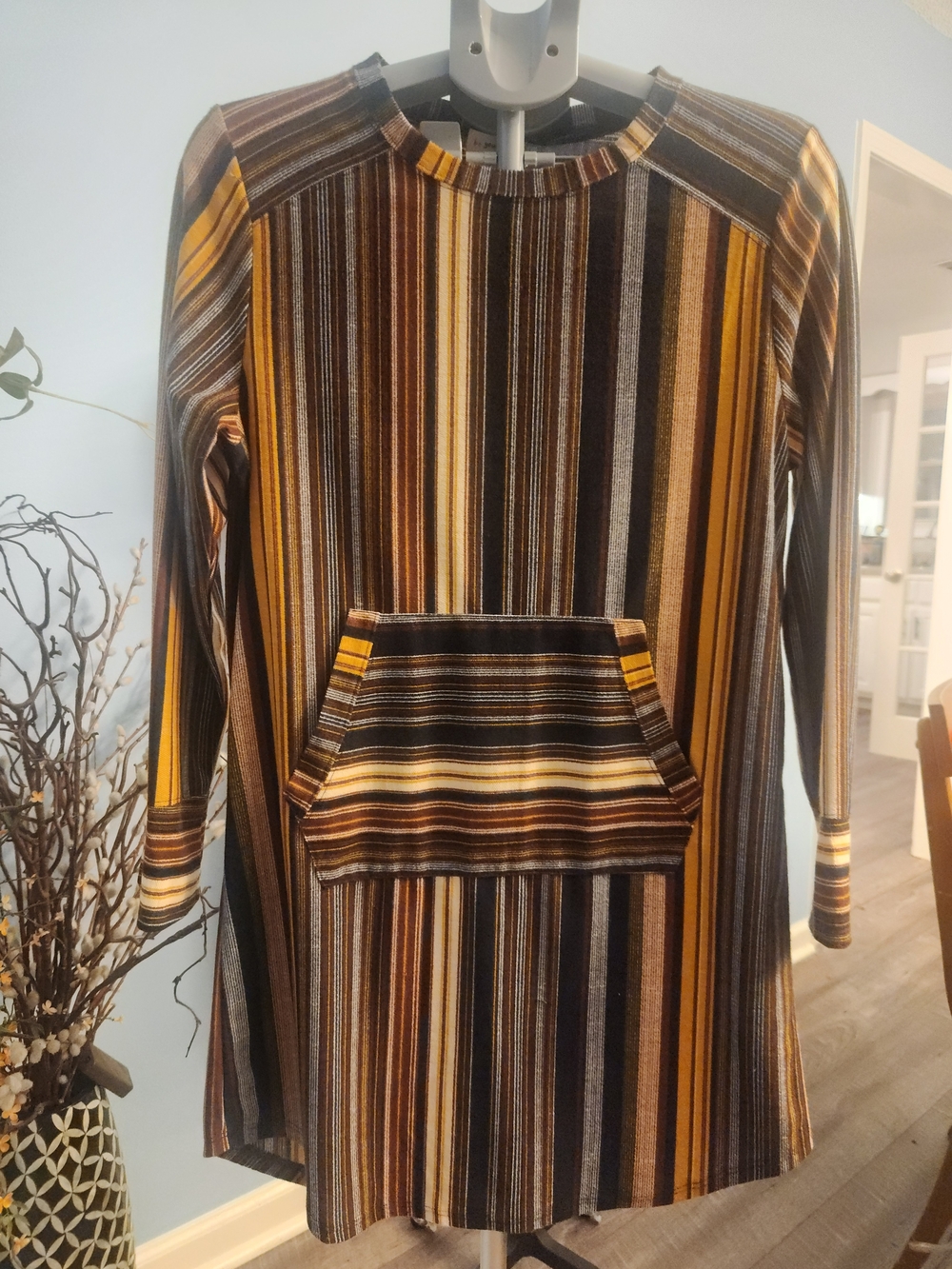 BeBop Striped Long Sleeve Dress in Brown, Gold, and Black